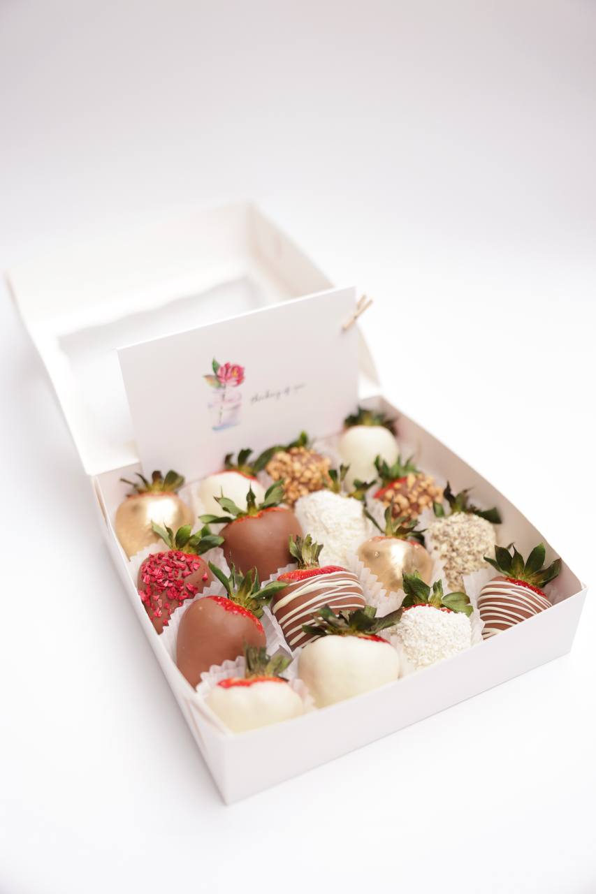 Indulge in luxury with our box of decadent chocolate-covered strawberries. Each luscious strawberry is dipped in rich, velvety chocolate, making it the perfect gift for any occasion. Order now to treat yourself or someone special to this irresistible delight!