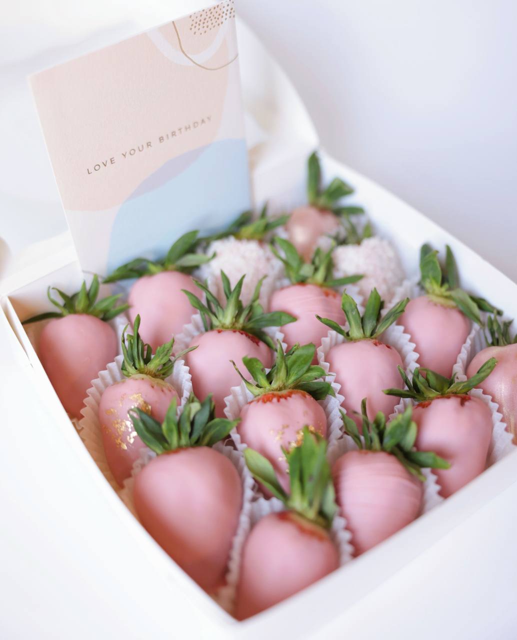 Strawberries covered with Belgian chocolate + Greeting Card