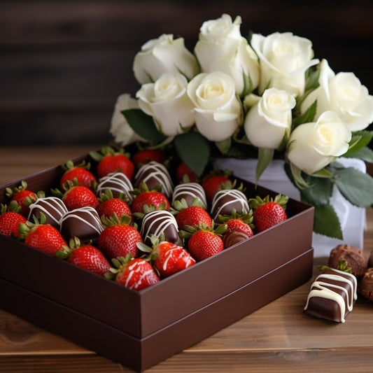 flowers and chocolate covered strawberries