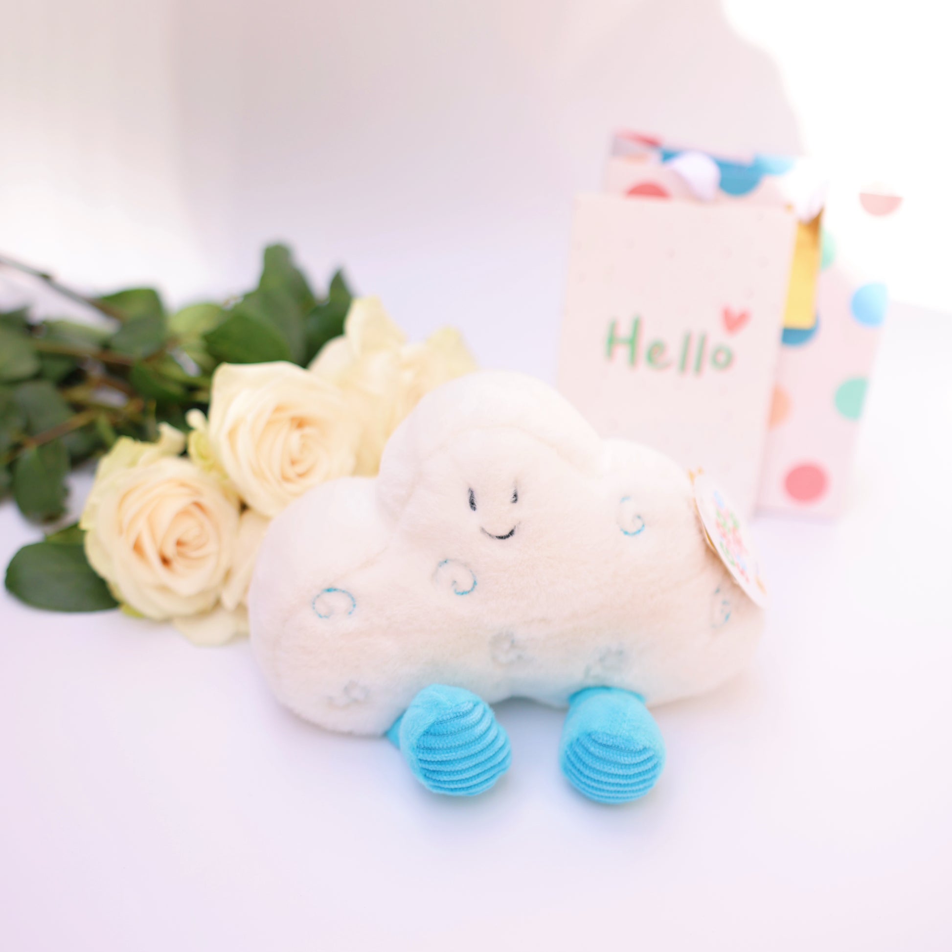A plush toy with blue feet and a cheerful smile, a perfect add-on gift for flowers or sweet sets.