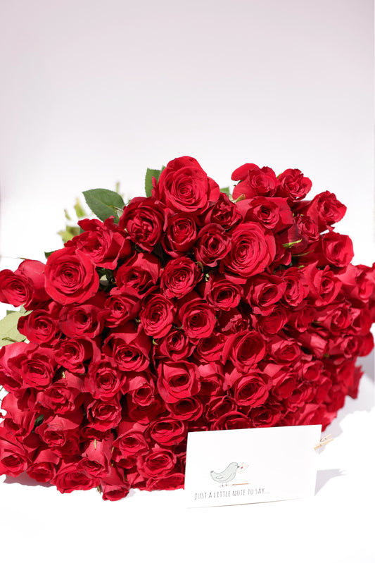 Captivate hearts with our breathtaking 101 roses bouquet. Perfectly arranged with lush, vibrant roses, this bouquet is an unforgettable gesture of love and elegance. Order now to make a grand impression!