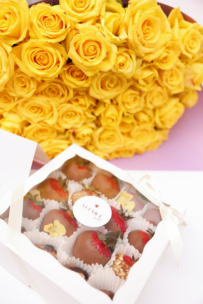 romantic gift strawberries roses and greeting card
