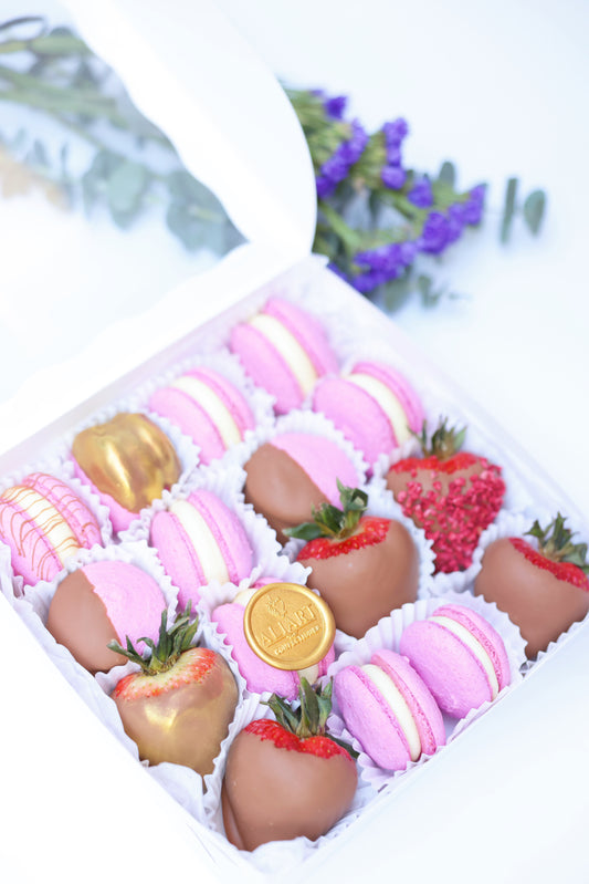 passion fruit macarons and chocolate strawberries NYC
