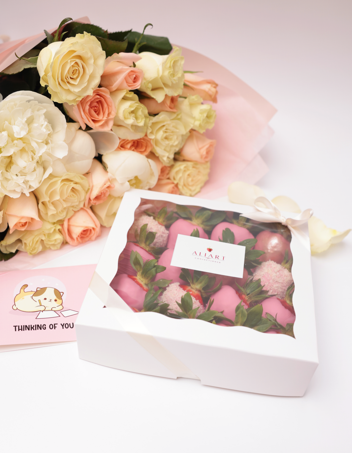 elegant flowers and strawberries arrangement
