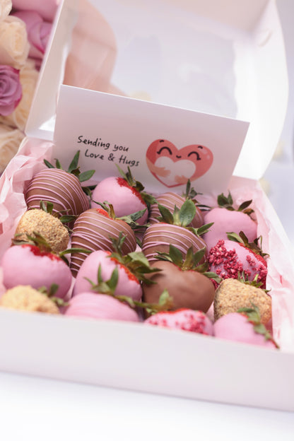 gourmet chocolate strawberry and roses arrangement
