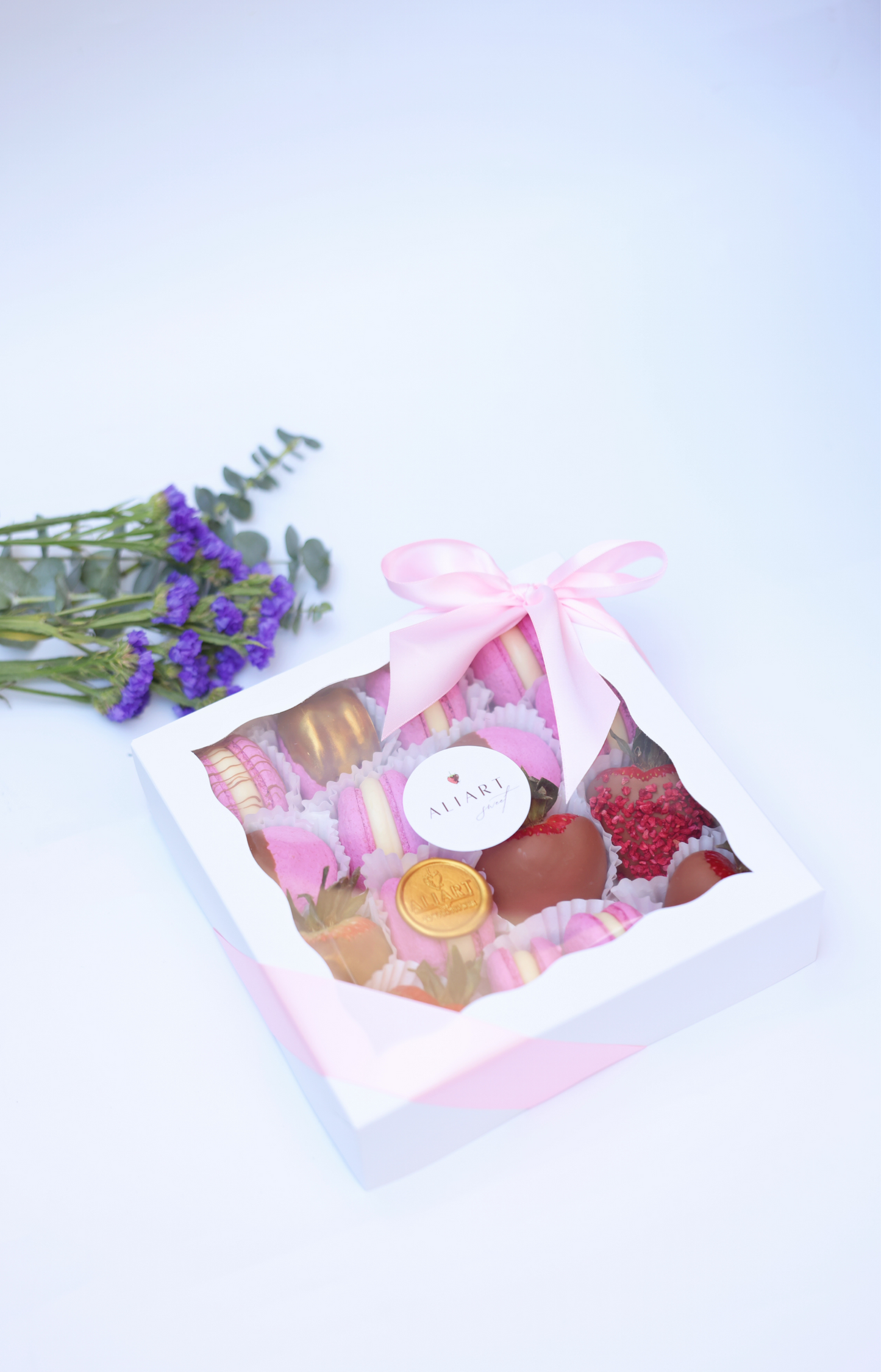Belgian chocolate strawberries with fruit macarons NYC delivery
