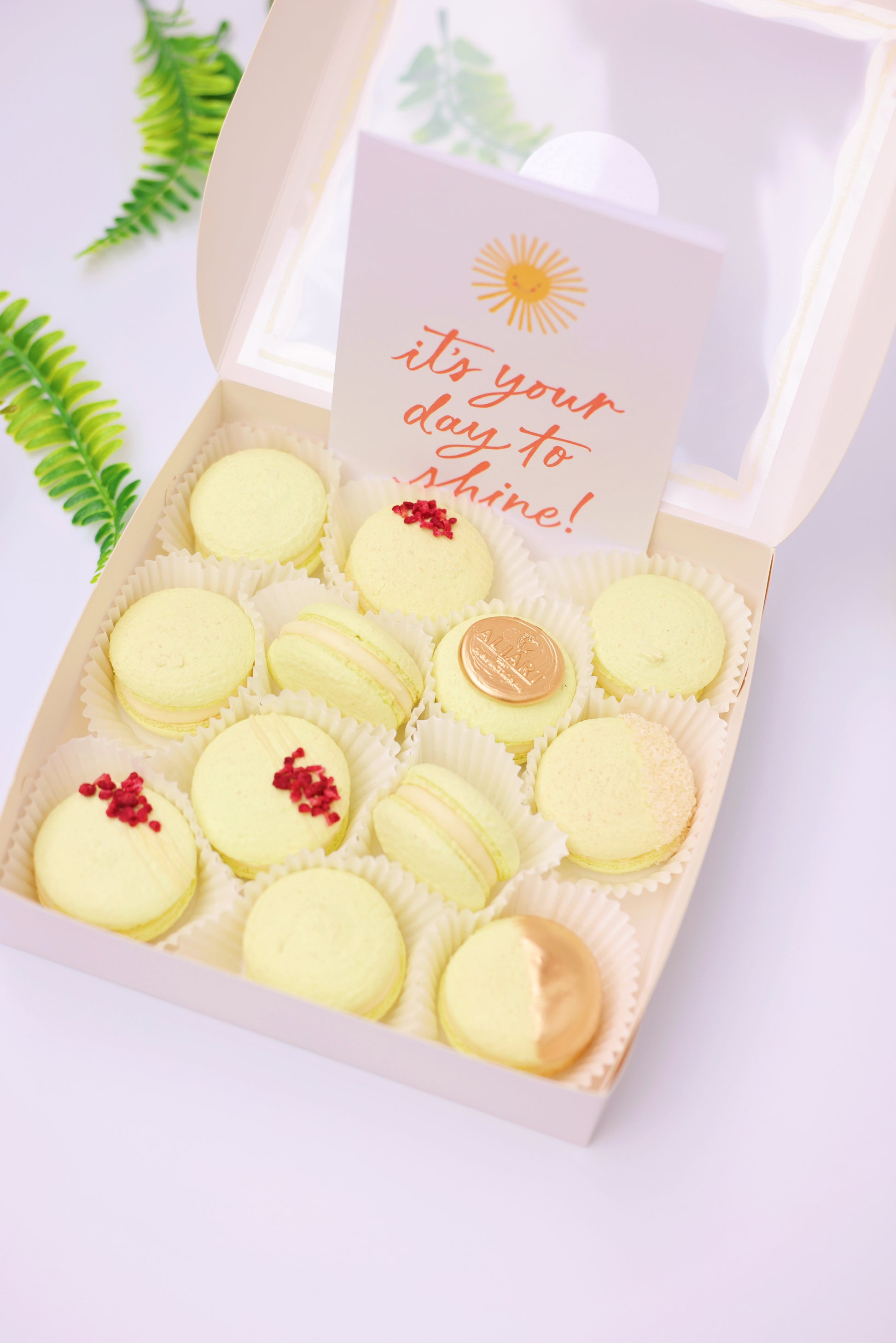 lemon passion fruit macarons with chocolate blueberries NYC